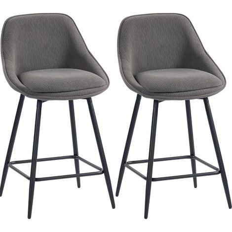 Set 2 sgabelli da bar girevoli in tessuto a coste grigio con gambe in acciaio 65 cm MODENUIT (1/5)