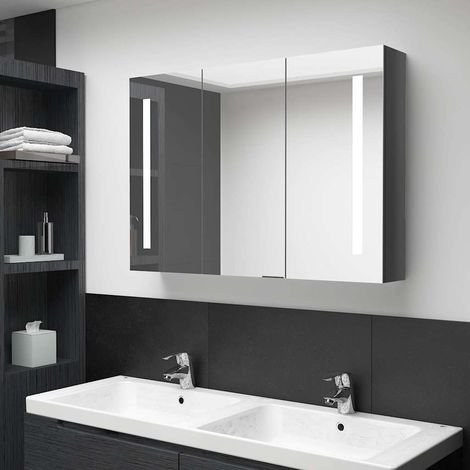 vidaXL Mueble de baño con espejo LED gris brillante 89x14x62 cm (1/5)