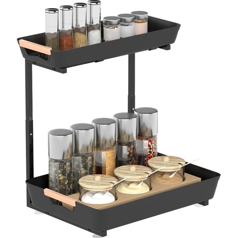 Küchenregal, Höhenverstellbar Standregal mit 2 Körbe, Kaffeebar 40 x 30 x 33,5-42 cm