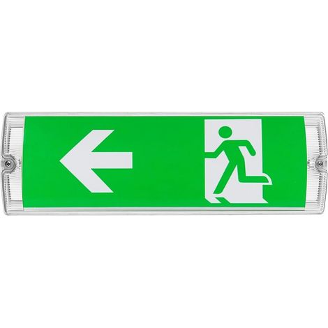 Éclairage LED secours, lampe de sortie de secours avec batterie jusqu'à 3 h, panneau de 4 pictogrammes (1/5)