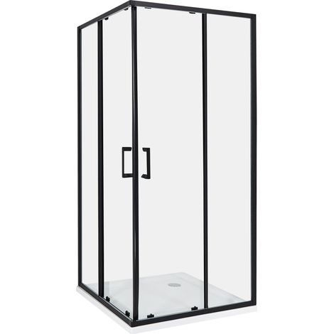 Cabina de ducha vidrio templado puerta doble corredera negro 90 x 90 x 185 cm Tela