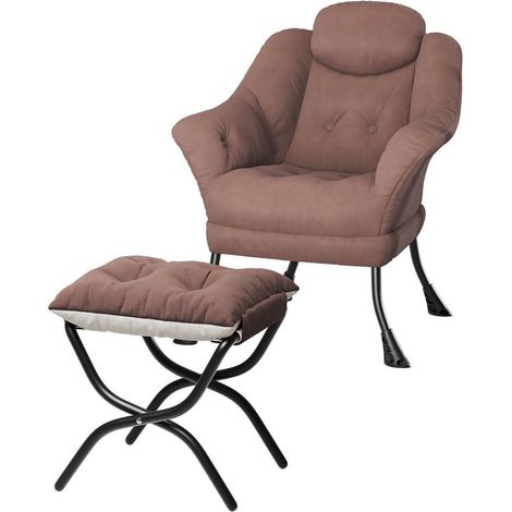 Bequemer Sessel mit Hocker, gepolsterter Lounge-Sessel mit Armlehnen und Seitentasche (1/5)