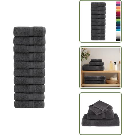 The Living Store Serviettes d'invité de qualité supérieure SOLUND 10pcs 600 g/m² - Serviette de bain (1/5)