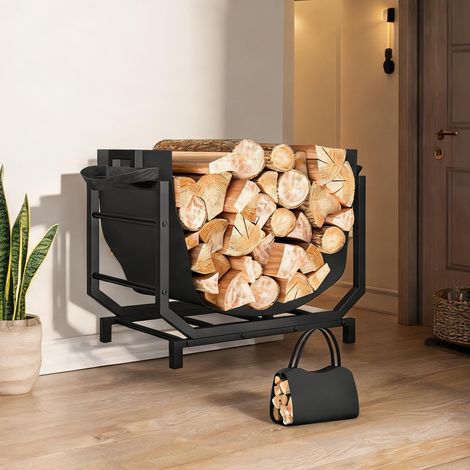 Porte-bûches noir en métal Tissu Oxford 53 x 33 x 43 cm (1/5)