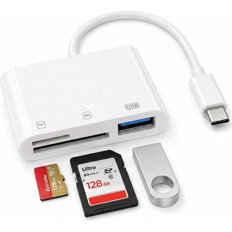 Adaptateur Micro SD USB C 3-en-1, Lecteur de Carte SD avec Port USB 3.0 Haute Vitesse, pour Voyage/Photo/Bureau, Compatible avec 17/16/15 Pro/Pro Max, iPad, MacBook (1/5)