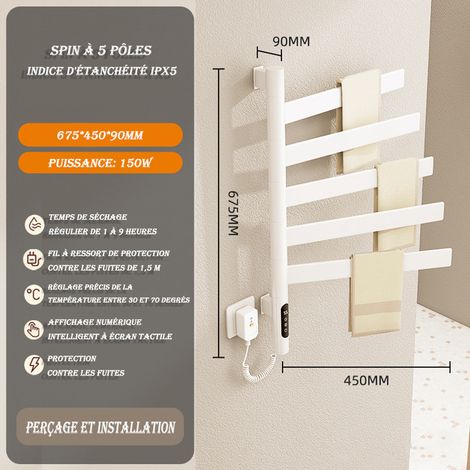 Largeight – Sèche-serviette électrique rotatif 150W – Acier inoxydable 304 – Chauffage à 360° – Économie d'énergie – IPX5 étanche