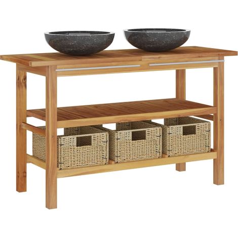 Meuble de salle de bain 132 x 45 x 75 cm lavabos en marbre noir bois teck massif
