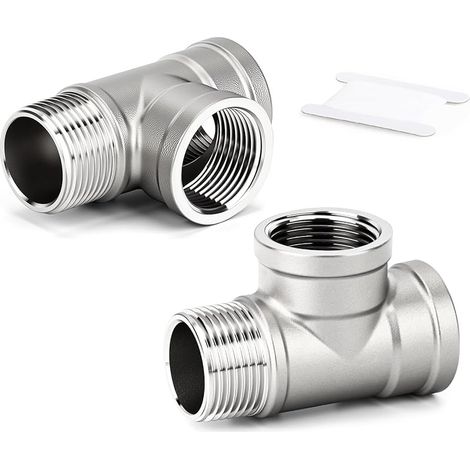 2 pièces de raccords en T en acier inoxydable 304, raccords de tuyaux à filetage BSP 1/8" femelle x femelle x mâle, adaptateur en T mâle (1/5)