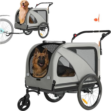 Remolque para bicicleta versátil dos en uno para mascotas, diseño duradero, GRIS (1/2)