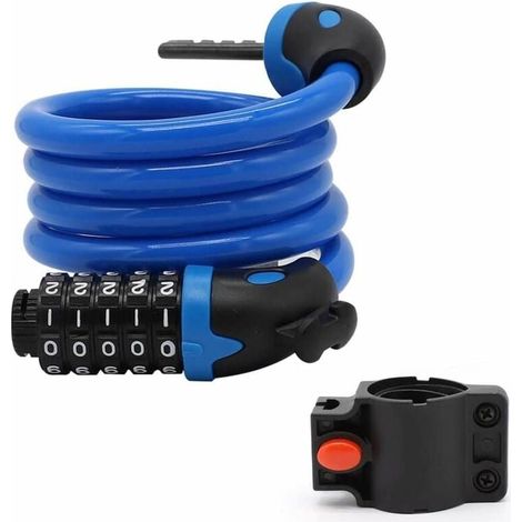 Antivol Velo,Cadenas de velos Long 120cm x 12mm,Câble Antivol pour Vélo Scooter Motos Portail Vélo avec 5 Chiffres Intelligente Code et Vélo Poussette,Verrouillage à Vélo Antivol - bleu (1/5)