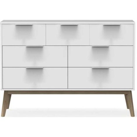 Cómoda 7 cajones Campos acabado blanco/blanco cera, 83cm(alto) 120cm(ancho) 40cm(largo) (1/5)