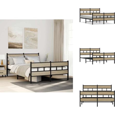 Cadre de lit en métal sans matelas chêne sonoma 135x190 cm - Cadre De Lit - Cadres De Lit - Lit Double - Lit (1/5)
