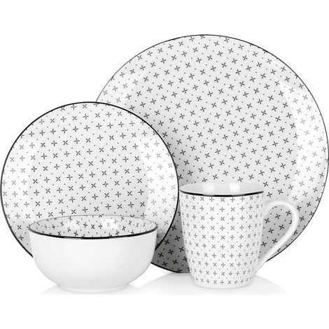Vaisselle complète - 16 pièces - Design contemporain - Porcelaine - Set d'assiettes et bols pour 4 convives (1/5)