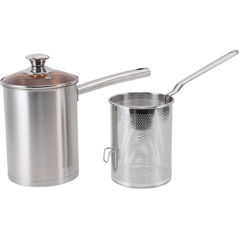 Petite friteuse avec couvercle et panier filtre à huile, en acier inoxydable 304, portable, pour la cuisson. (1/5)