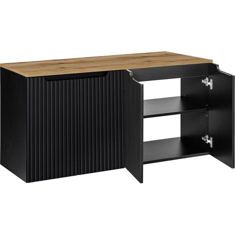 Doppelwaschtisch-Unterschrank 120cm, in schwarz mit Eiche, NEWPORT-56-BLACK (1/5)