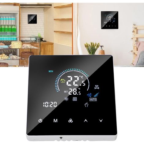 Thermostat de climatisation centrale à écran couleur IP20 (5-60 °C), ventilo-convecteur double alimentation pour climatisation et chauffage au sol, thermostat pour plancher chauffant et géothermie (90 (1/5)