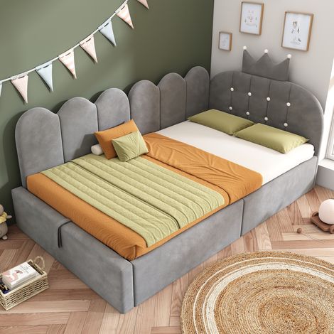 cama tapizada con almacenaje 90x190 cm gris OKMYHOME (1/5)