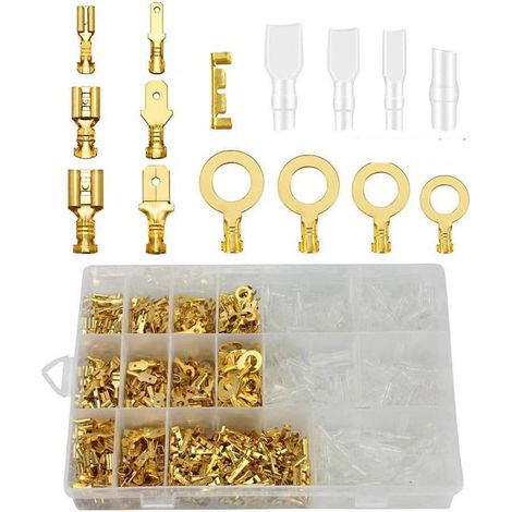 Gelber Crimp-Klemmenblock-Satz mit transparenter Schutzkappe, Stecker und Buchsen, 2,8 mm, 4,8 mm und 6,3 mm, 270 Stück, 0,13 kg/4,6 oz. (1/2)