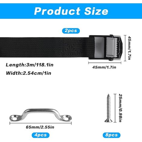 Sangles à Cliquet 25 mm x 3 m - Pour Transport de Matériel, Réglables Avec Fermeture à Clip - Fixation Porte-Vélos, Sacoches pour Bagages Moto (1/4)