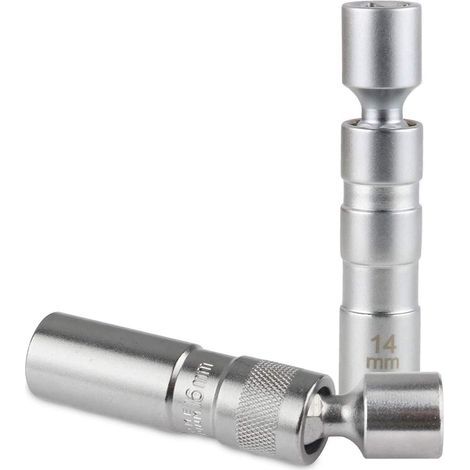 2pcs 14mm/16mm Douille de bougie d'allumage pivotante magnétique, 3/8' cle bougies voiture douze pans avec conception pivotante (Matériau CR-V) (1/5)