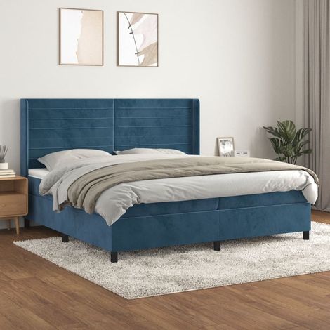 Lit à sommier tapissier et matelas - Cadre De Lit Moderne: King Size - Lit Double - Bleu foncé 200x200cm Velours Chic-141802 (1/5)