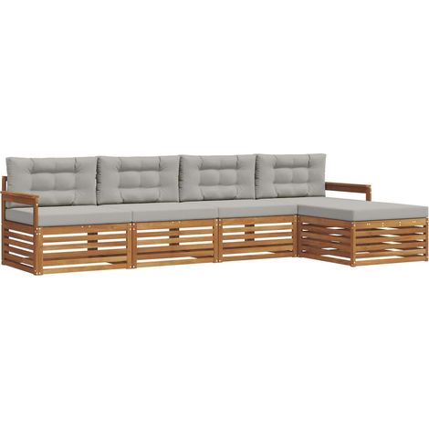 Outdoor Sofa Set with Cushion 5 pcs Natural and Light Grey vidaXL