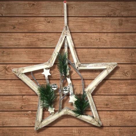 Trade Shop - FORMA STELLA IN LEGNO MIT RAM UND PALLINE 42CM - (1/2)