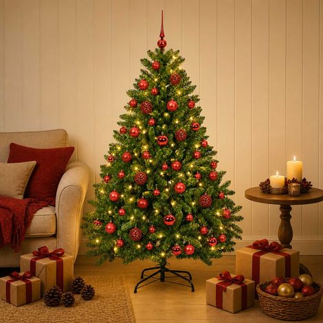 vidaXL Árbol de Navidad artificial verde claro con bolas 120 cm (1/5)