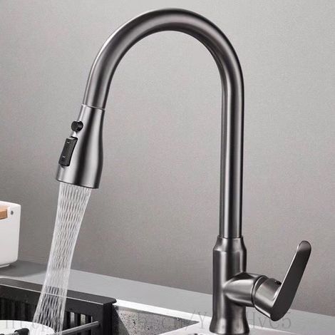Robinet de cuisine gris, mitigeur d'évier de cuisine à bec extractible, mitigeur chromé (gris) (1/5)