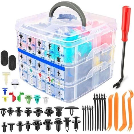 Rivet Clips Plastique 925 Pcs, Clips Voiture Noir Universel Rivet Plastique Fixation, Clips de Fixation pour Auto Voitures Panneaux de Portes avec Bote de Rangement et Outil de Dmontage (1/5)