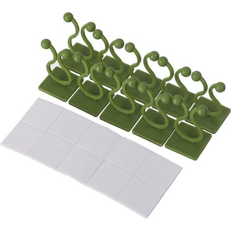 Lot de 10 pinces murales pour plantes grimpantes, adhésives, vertes, support de lierre, fixation de câbles, décoration intérieure et extérieure (1/5)