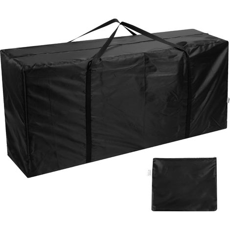 Kissen-Aufbewahrungstasche, wasserdichte Oxford-Kissen-Aufbewahrungshülle, schwarzer Kissenbezug für Gartenmöbel im Freien mit Griff – 122 x 40 x 55 cm