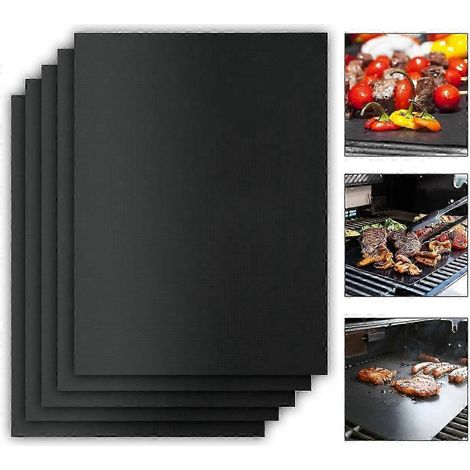 Tapis de cuisson - lot de 5 antiadhésifs - extra épais - réutilisables - tapis de cuisson de haute qualité pour barbecues à gaz et à charbon - tapis de barbecue servant de support pour la grille - par (1/4)