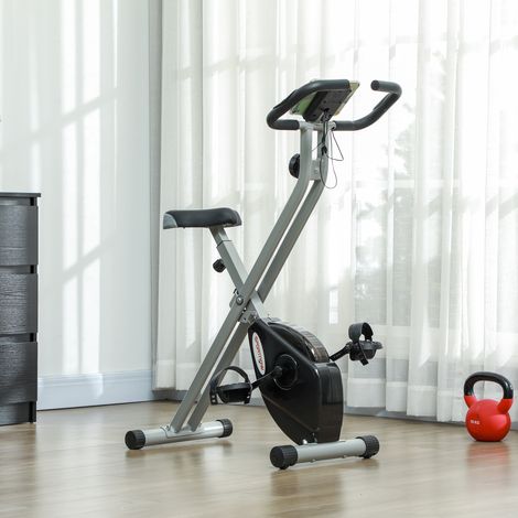 Magnetisches, klappbares Heimtrainer-Fahrrad mit 8 Stufen, LCD-Display, verstellbaren Rädern und Sattel, Grau und Schwarz