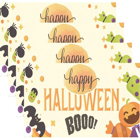 Juego de 4 manteles individuales, poliéster, 30x45 cm, borde dobladillado, estampado de Halloween, cocina/comedor. (1/5)