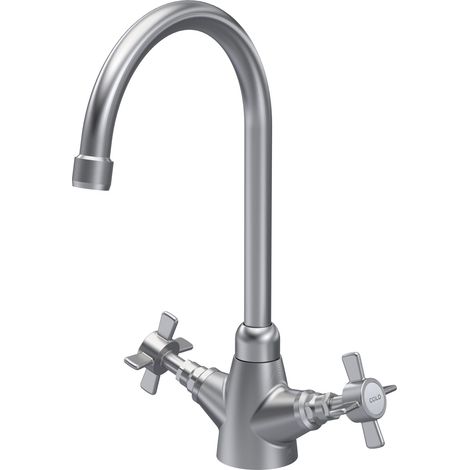 Norbury Traditional Mono Mixer Kitchen Tap with Crosshead Handles - Brushed Nickel (1/5)