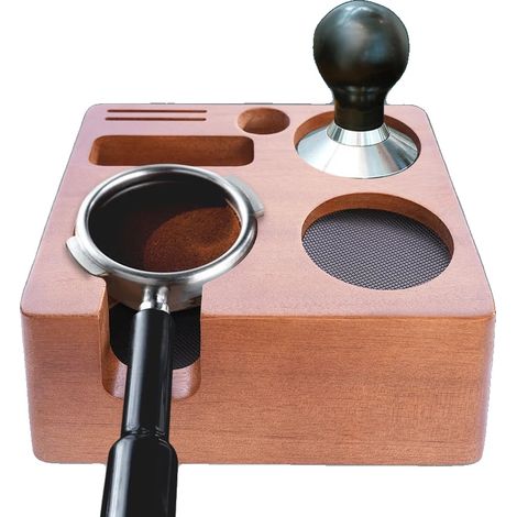 Station de Tassage d'Espresso, Bois d'Acacia, Compatibilité 58 mm, Dimensions 17 cm x 15 cm x 7,2 cm, Poids Net 0,9 kg, Options de Taille de Fente 60 mm - 74 mm (1/5)