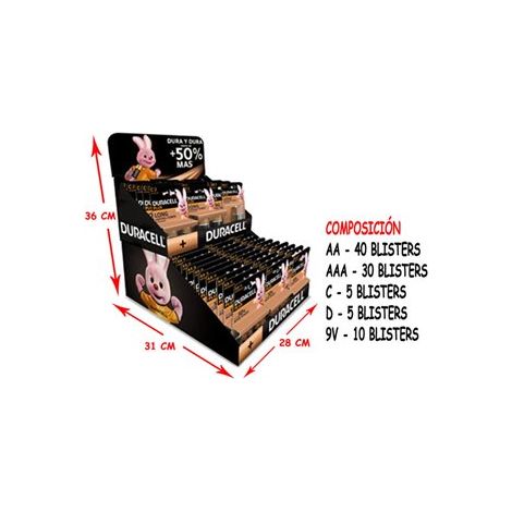 Présentoir Blister Duracell 90 (30 AAA + 40 AA + 5 C + 5 D + 10 9V)