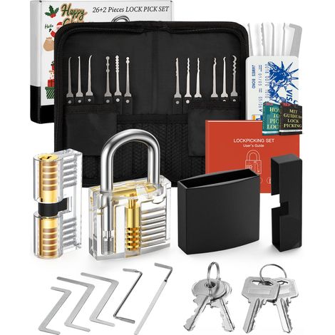Kit de Crochetage Serrure 26 Pièces, Lock Picking Outils de D’entraînement avec 2 Serrure Transparente Cadenas, Manuel d'instruction pour Serruriers Débutant et Pro (1/5)