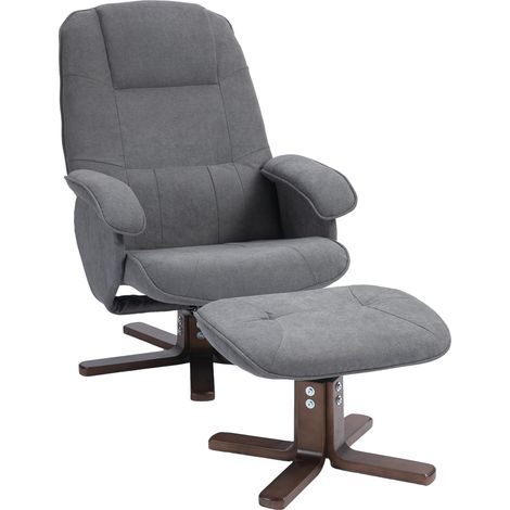 HOMCOM Swivel Recliner Chair with Footstool and Wooden Base, Grey (1/5)
