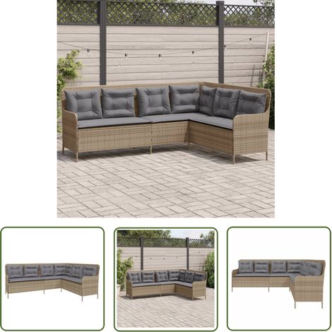 vidaXL Gartensofa in L-Form mit Kissen Beige Poly Rattan (1/5)
