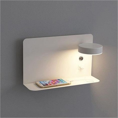 LED-Wandleuchte, 3-farbig dimmbare LED-Wandleuchte mit Schalter und USB-Schnittstelle, Modus für Schlafzimmer, Flur, weiß (rechts) (1/5)