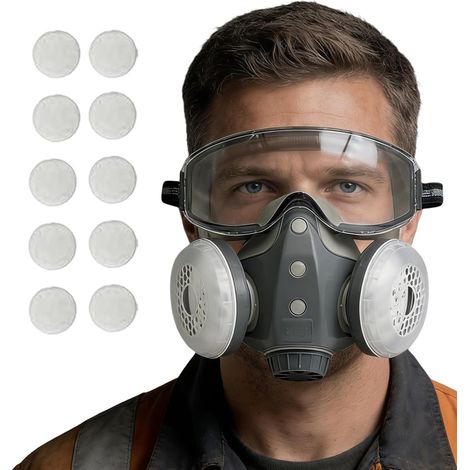 Masque respiratoire pour le visage Masque intégral avec lunettes Masque respiratoire intégré – pour le travail du bois, le soudage, le meulage, l'industrie de la construction et l'agriculture (1/5)