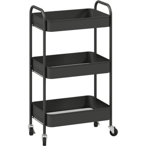 Mehrzweckwagen Rollwagen Küchenwagen, 3 Regale, 4 Rollen, 45 cm x 30,6 cm x 79 cm, Schwarz 
On-Site