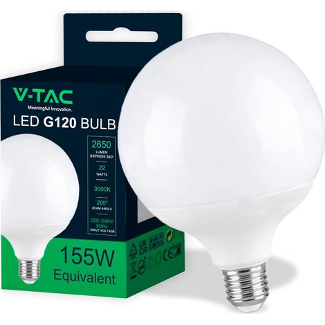 Ampoule LED Globe E27 22W (équivalent 155W) G120-2650 Lumen - 3000K Blanc Chaud - Ouverture du faisceau lumineux 200° - Efficacité Maximale et Économie d'Énergie (1/5)