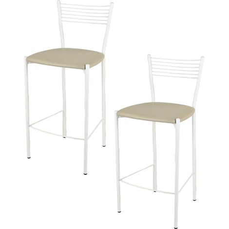 Tommychairs 2 taburetes Elegance en acero blanco asiento polipiel lin (1/4)