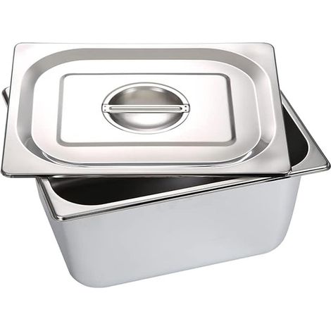 Bac 1/3 en Inox 325 X 175 X 150mm, bac alimentaire avec couvercle Grande capacité marmite en acier inoxydable, Conception de coin rond, Conteneur de stockage de nourriture, Cuisine disponible (1/5)