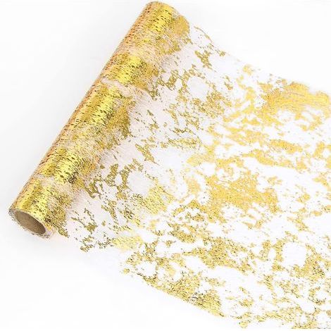 28cm X 10m Organza Tulle Rolled Tablecloth (gold) Non-woven Gold Metallic Sequin Elegant 28cm Table Decoration Ribbon For Weddings, Birthdays, Par (1/4)