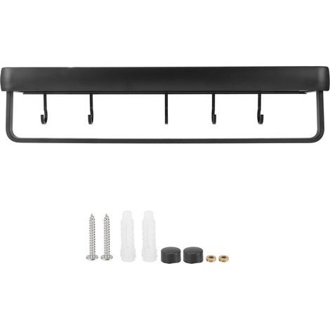 Étagère murale multifonctionnelle de cuisine de 50cm, support de rangement de salle de bains, porte-bouteille (monocouche avec barre et 5 crochets) (1/5)
