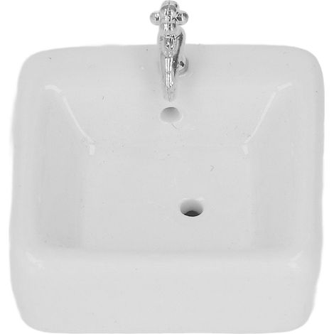 Lavabo de salle de bain rond en céramique blanche, fabriqué à la main, pour maison de poupée (échelle 1:12). (1/5)